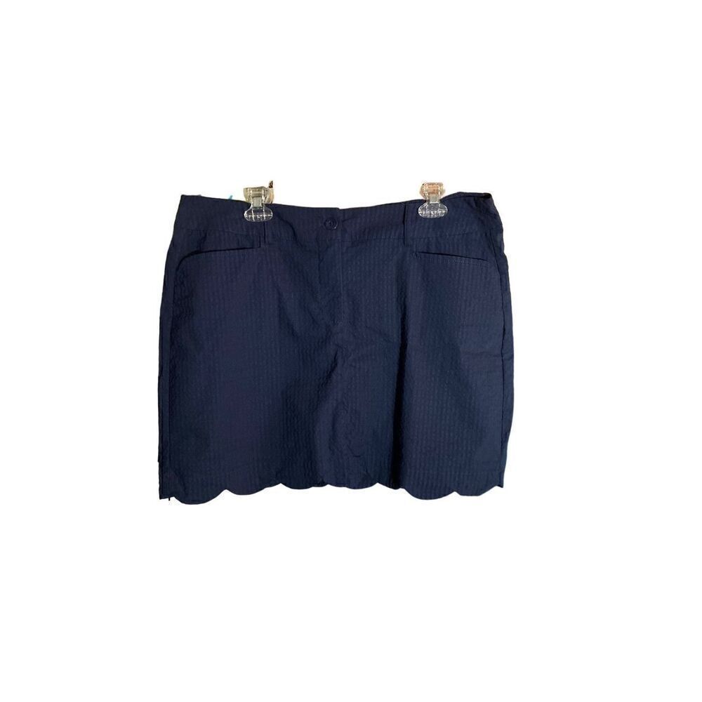 Beachtime women’s navy blue scalloped edge, seersucker skort size 14
